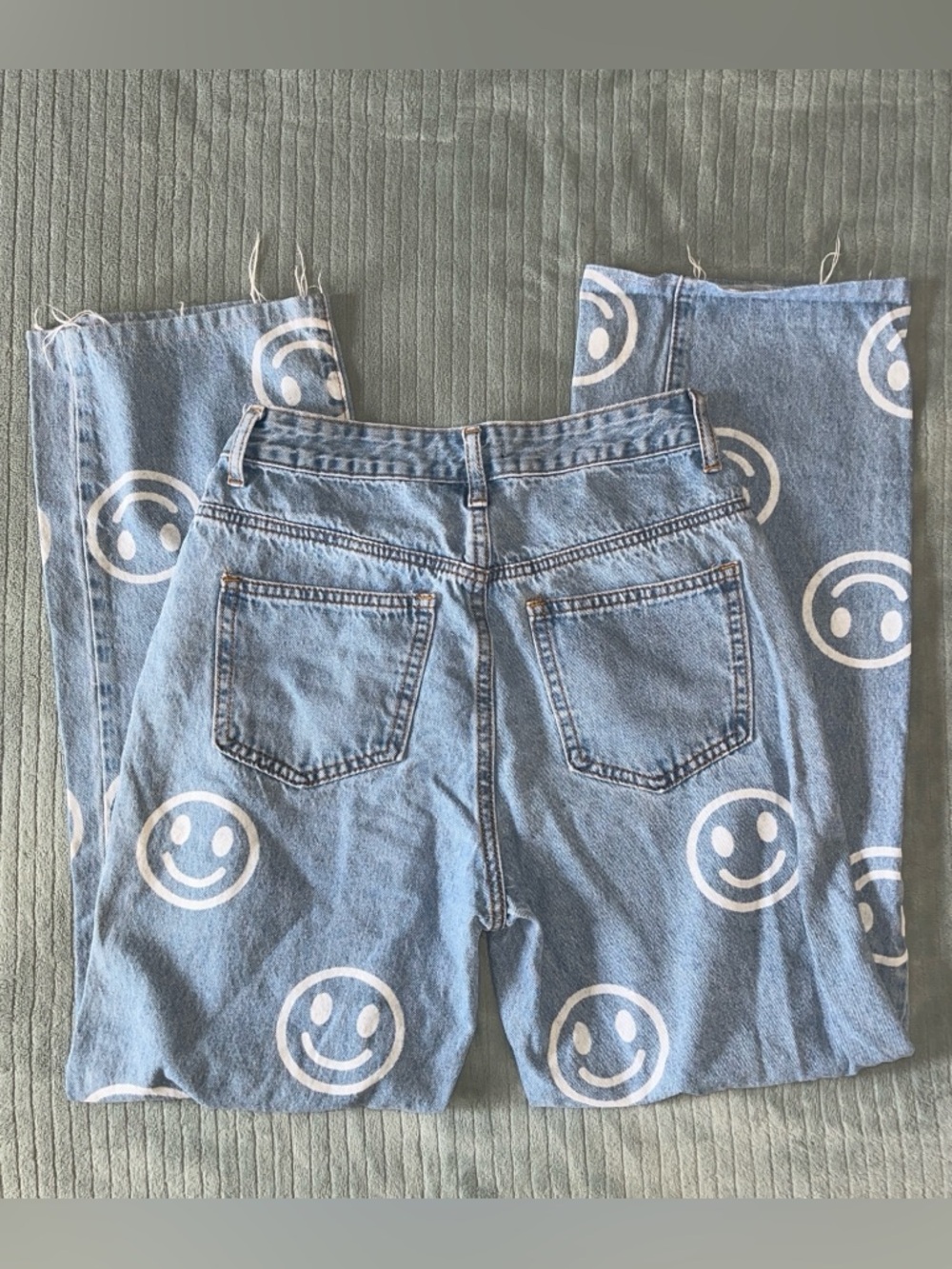 Light Blue Smiley Print Women's Jeans